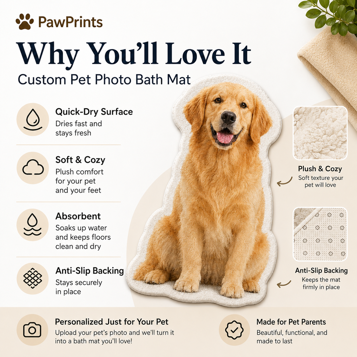 Custom Pet Photo Bath Mat – Personalized Quick-Dry Pet Floor Mat