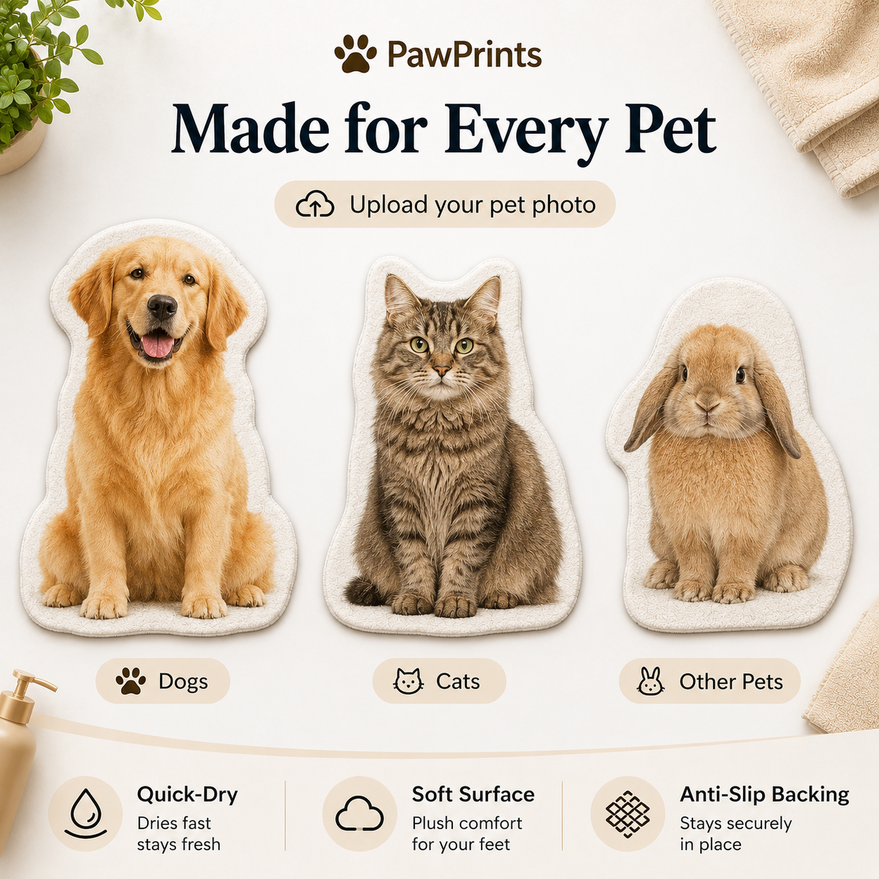 Custom Pet Photo Bath Mat – Personalized Quick-Dry Pet Floor Mat