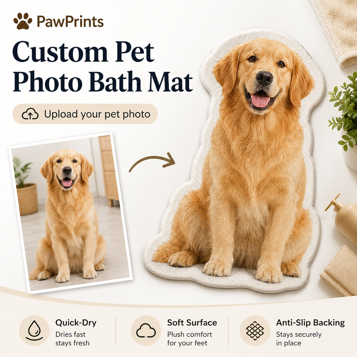 Custom Pet Photo Bath Mat – Personalized Quick-Dry Pet Floor Mat
