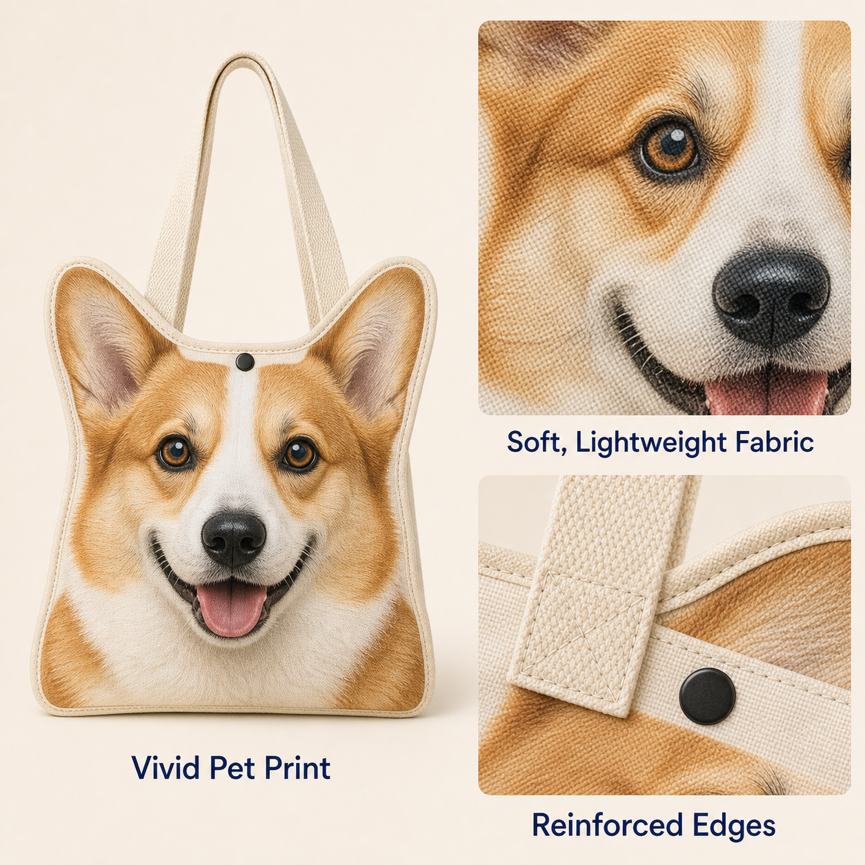 Custom Pet Shaped Tote Bag – Personalized Pet Photo Shopping Bag