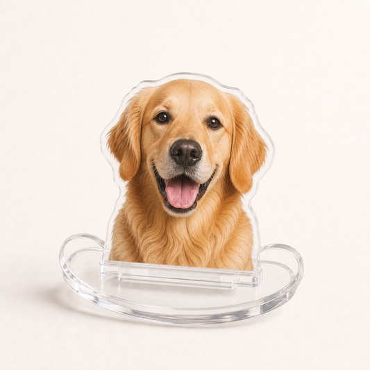 Custom Pet Acrylic Rocking Stand – Personalized Pet Photo Desk Decor