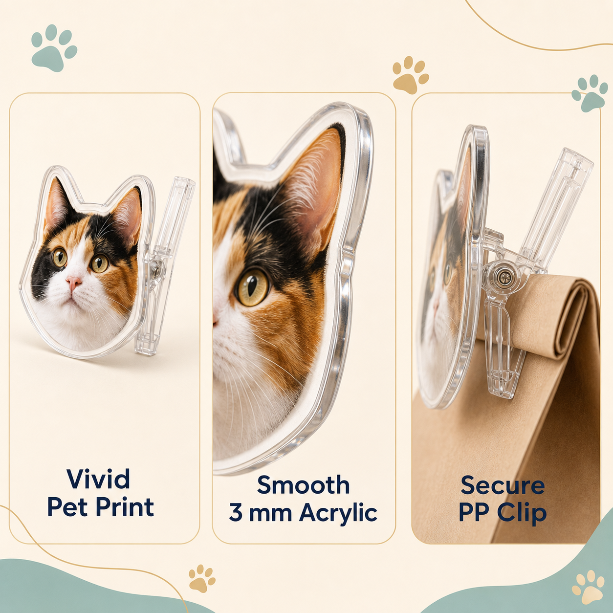 Custom Pet Photo Bag Clip – Personalized Acrylic Snack Clip