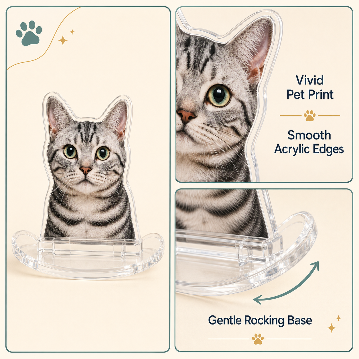 Custom Pet Acrylic Rocking Stand – Personalized Pet Photo Desk Decor